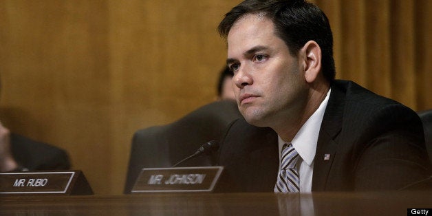 WASHINGTON, DC - APRIL 11: U.S. Sen. Marco Rubio (R-FL) listens as U.S. Ambassador to the Syrian Arab Republic Robert Ford testifies before the Senate Foreign Relations Committee on Capitol Hill April 11, 2013 in Washington, DC. Ford testified on current U.S. policy toward Syria. (Photo by Win McNamee/Getty Images)