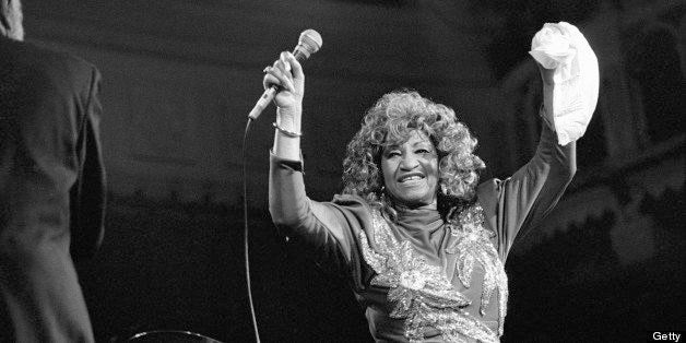 AMSTERDAM, NETHERLANDS - 14th NOVEMBER: Cuban-American singer Celia Cruz (1925-2003) performs live on stage at the Paradiso in Amsterdam, Netherlands on 14th November 1988. (photo by Frans Schellekens/Redferns)