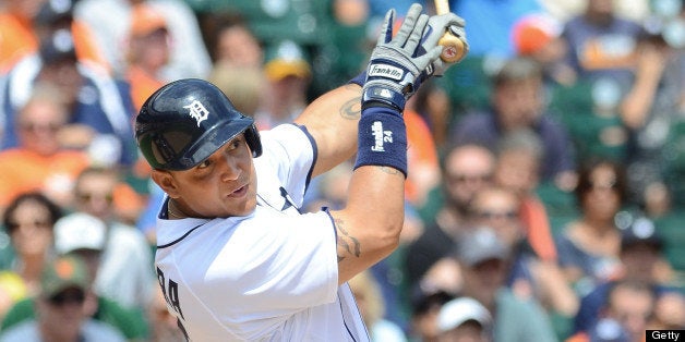 DETROIT, MI - JULY 11: Miguel Cabrera #24 of the Detroit Tigers bats during the game against the Chicago White Sox at Comerica Park on July 11, 2013 in Detroit, Michigan. The White Sox defeated the Tigers 6-3. (Photo by Mark Cunningham/MLB Photos via Getty Images)