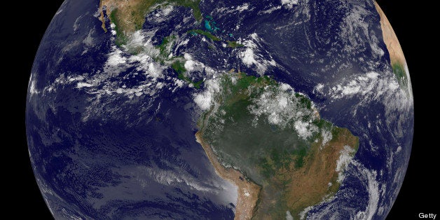 Full Earth showing North and South America on August 17, 2010.