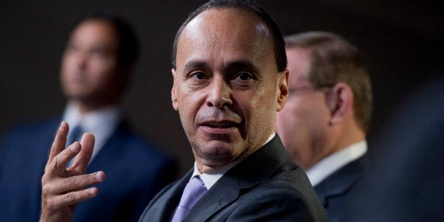 UNITED STATES - NOVEMBER 28: Rep. Luis Gutierrez, D-Ill., speaks at a news conference in the Capitol Visitor Center held by the Congressional Hispanic Caucus entitled 'One Nation: Principles on Immigration Reform and Our Commitment to the American Dream.' (Photo By Tom Williams/CQ Roll Call)