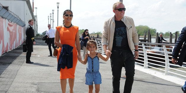 VENICE, ITALY - SEPTEMBER 02: Actress Salma Hayek (L), her husband Francois-Henri Pinault and her daughter Valentina Pinault are seen during The 69th Venice Film Festival on September 2, 2012 in Venice, Italy. (Photo by Photopix/FilmMagic)