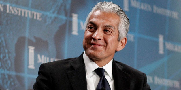 Javier Palomarez, chief executive officer and president of U.S. Hispanic Chamber of Commerce, smiles during a panel discussion at the annual Milken Institute Global Conference in Beverly Hills, California, U.S., on Monday, April 30, 2012. The conference brings together hundreds of chief executive officers, senior government officials and leading figures in the global capital markets for discussions on social, political and economic challenges. Photographer: Jonathan Alcorn/Bloomberg via Getty Images 