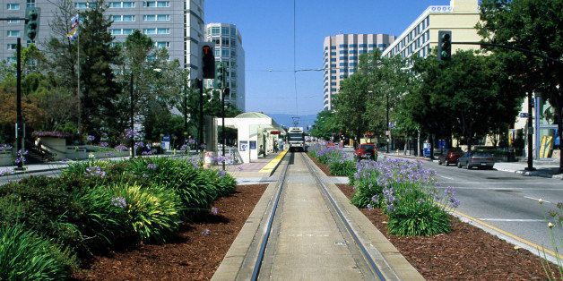 San Carlos Street, San Jose, California, Silicon Valley, downtown district, railroad track, metro station, flower, subway, train, Main Street, clear sky, Financial District, office building
