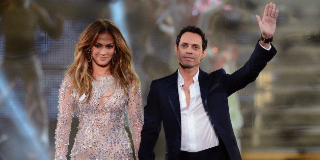 LAS VEGAS, NV - MAY 26: Singer/actress Jennifer Lopez (L) and singer Marc Anthony appear during the finale of the Q'Viva! The Chosen Live show at the Mandalay Bay Events Center on May 26, 2012 in Las Vegas, Nevada. (Photo by Ethan Miller/Getty Images)