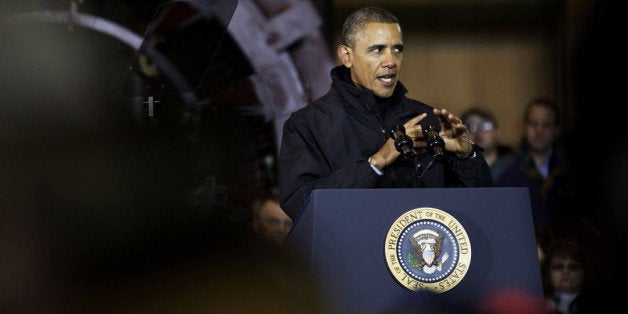 WEST MIFFLIN, PA - January 29: U.S. President Barack Obama speaks to supporters, local politicans and steelworkers at the U
