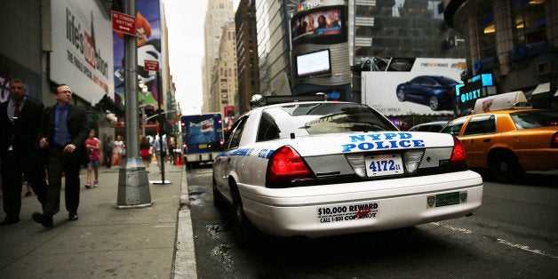 NEW YORK, NY - AUGUST 12: A New York Police Department (NYPD) car sits parked in Times Square on August 12, 2013 in New York City. The controversial policy employed by the NYPD in high crime neighborhoods known as stop and frisk has been given a severe rebuke by a federal judge on Monday. U.S. District Court Judge Shira Scheindlin has appointed an independent monitor to oversee changes to the NYPD's stop and frisk tactic's after finding that it intentionally discriminates based on race. Both New York City Mayor Michael Bloomberg and New York City Police Commissioner Raymond Kelly. (Photo by Spencer Platt/Getty Images)