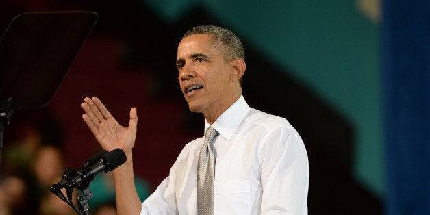 MIAMI, FL - MARCH 07: US President Barack Obama delivers remarks on the quality of education at Coral Reef High School on March 7, 2014 in Miami, Florida. (Photo by Larry Marano/WireImage)