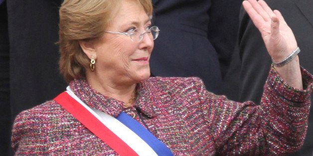VALPARAISO, CHILE - MAY 21: President of Chile Michelle Bachelet, waves to the audience before delivering the annual presidential message to the Nationon May 21, 2014 in Valparaiso, Chile (Photo by Marcelo Benitez/LatinContent/ Getty Images).