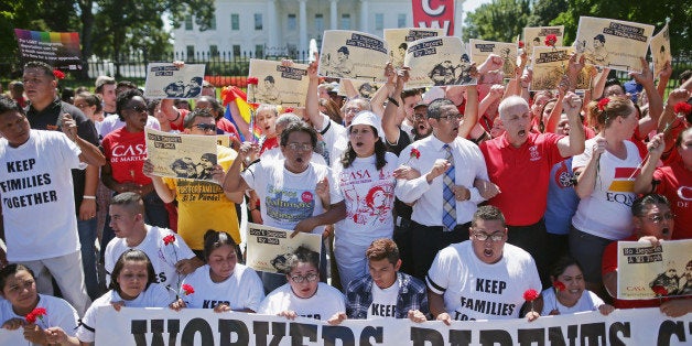 WASHINGTON, DC - AUGUST 28: More than 300 demonstrators marched from the Immigration and Customs Enforcement headquarters to
