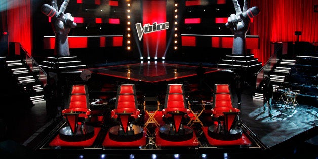 A general view of the set of "The Voice", is seen in Culver City, Calif., Friday, Oct. 28, 2011. Season two of "The Voice" will premiere Feb. 5 on NBC. (AP Photo/Matt Sayles)