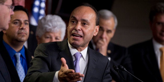 UNITED STATES - NOVEMBER 28: Rep. Luis Gutierrez, D-Ill., speaks at a news conference in the Capitol Visitor Center, held by the Congressional Hispanic Caucus entitled 'One Nation: Principles on Immigration Reform and Our Commitment to the American Dream.' (Photo By Tom Williams/CQ Roll Call)