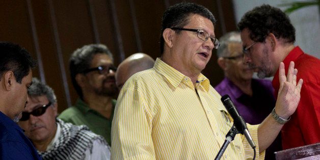 Pablo Catatumbo, chief of the FARC's western bloc, answers a question at a press conference in Havana, Cuba, Tuesday, Nov. 18, 2014. The negotiation team confirmed that FARC guerrillas are holding Gen. Ruben Dario Alzate captive. President Juan Manuel Santos demanded the immediate release of the army general, saying the resumption of suspended talks to end the half-century-old conflict depend on it. (AP Photo/Ramon Espinosa)