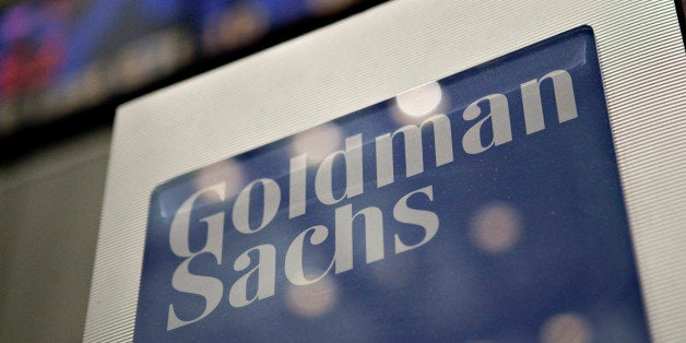 A Goldman Sachs Group Inc. logo hangs on the floor of the New York Stock Exchange in New York, U.S., on Wednesday, May 19, 2010. Goldman Sachs Group Inc. racked up trading profits for itself every day last quarter. Clients who followed the firm's investment advice fared far worse. Photographer: Daniel Acker/Bloomberg via Getty Images