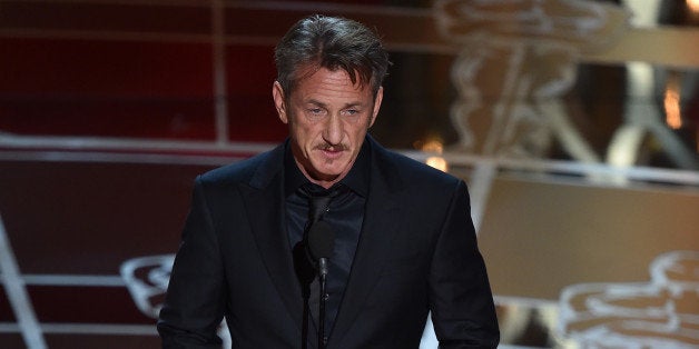 HOLLYWOOD, CA - FEBRUARY 22: Actor Sean Penn speaks onstage during the 87th Annual Academy Awards at Dolby Theatre on Februa
