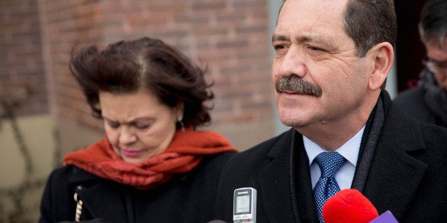 CHICAGO, IL - FEBRUARY 24: With his wife Evelyn by his side, Chicago Mayoral candidate Jesus 'Chuy' Garcia speaks to the pre