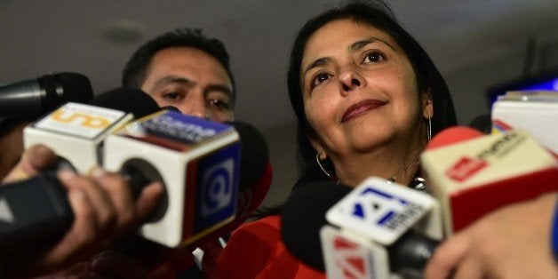 Venezuela's Foreign Minister Delcy Rodriguez speaks to the press following the UNASUR meeting in Quito, on March 14, 2015. Ecuador called for an UNASUR special meeting to analyse the US sanctions on Venezuela and denounces of destabilization of the government of President Nicolas Maduro. AFP PHOTO / RODRIGO BUENDIA (Photo credit should read RODRIGO BUENDIA/AFP/Getty Images)