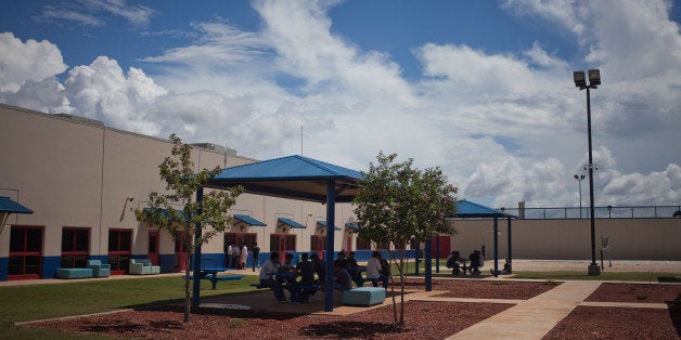 A view of the open air rec yard at the Karnes County Civil Detention Center on September 9th, 2013 in Karnes County, Texas. (Dominic Bracco II/ Prime for The Washington Post via Getty Images)