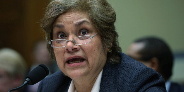 WASHINGTON, DC - MARCH 19: U.S. Immigration and Customs Enforcement Director Sarah Saldana testifies before the House Oversight and Government Reform Committee about the Department of Homeland Securities policies regarding apprehension, detention and release of illegal immigrants in the Rayburn House Office Building on Capitol Hill March 19, 2015 in Washington, DC. During her first appearance before the committee after being sworn in almost three months ago, Saldana faced aggressive questioning about her agencies policy of discretion in releasing people convicted of misdemeanors and felonies. (Photo by Chip Somodevilla/Getty Images)