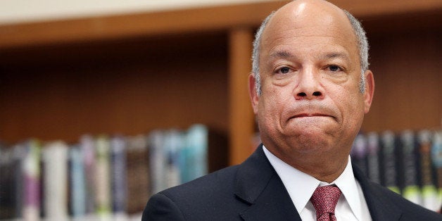 NEW YORK, NY - MAY 07: Secretary of Homeland Security Jeh Johnson speaks during a question and answer session with the media on May 7, 2015 in New York City. Secretary Johnson met with community leaders at the Brooklyn Public Library to discuss the ongoing collaboration with DHS on civil rights and civil liberties and safeguarding local communities. (Photo by Spencer Platt/Getty Images)