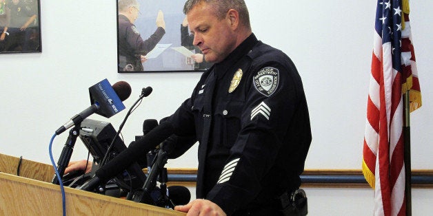 Kennewick Police Sgt. Ken Lattin talks to reporters, Wednesday, Feb. 25, 2015 about the investigation of the fatal police shooting of Antonio Zambrano-Montes, who was unarmed, in nearby Pasco, Wash., on Feb. 10, 2015. Lattin said the three officers involved in the death fired 17 shots, including several that struck Zambrano-Montes, but no shots hit him in the back. (AP Photo/Nicholas K. Geranios)