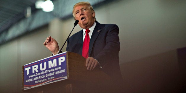 Donald Trump, president and chief executive of Trump Organization Inc. and 2016 Republican presidential candidate, speaks dur
