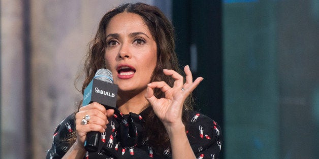 Salma Hayek participates in AOL's BUILD Speaker Series to discuss her new film, "Kahlil Gibran's The Prophet," at AOL Studios on Thursday, Aug. 6, 2015, in New York. (Photo by Charles Sykes/Invision/AP)