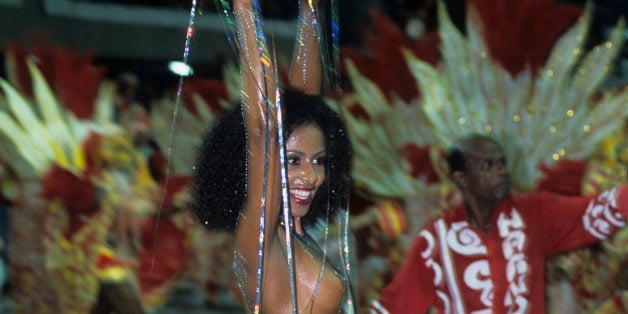 RIO DE JANEIRO, BRAZIL - 2002/02/15: (EDITORS NOTE: Image contains nudity.) - Valeria Valenssa, former Mulata Globeleza, Samba Schools Parade, Rio de Janeiro, Brazil. (Photo by Ricardo Beliel/Brazil Photos/LightRocket via Getty Images)