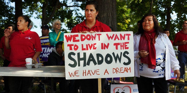 NEW HAVEN, CT - OCTOBER 05: Advocates for immigration reform gather as part of the National Day for Dignity and Respect on Oc