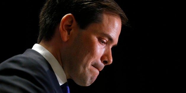 Republican presidential candidate Sen. Marco Rubio, R-Fla., speaks during a Republican primary night celebration rally at Florida International University in Miami, Fla., Tuesday, March 15, 2016. Rubio is ending his campaign for the Republican nomination for president after a humiliating loss in his home state of Florida. (AP Photo/Paul Sancya)