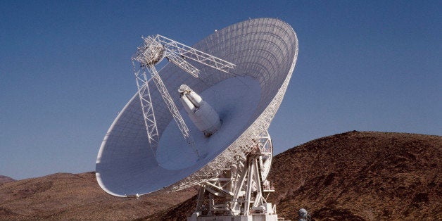 Evening view of the Goldstone Deep Space Station antenna which is part of the Deep Space Network (DSN), one of three such com