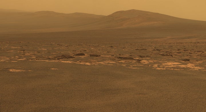 southward in this color view from NASA's Mars Exploration Rover Opportunity. ... Endeavour crater has been the rover team's destination for ... 