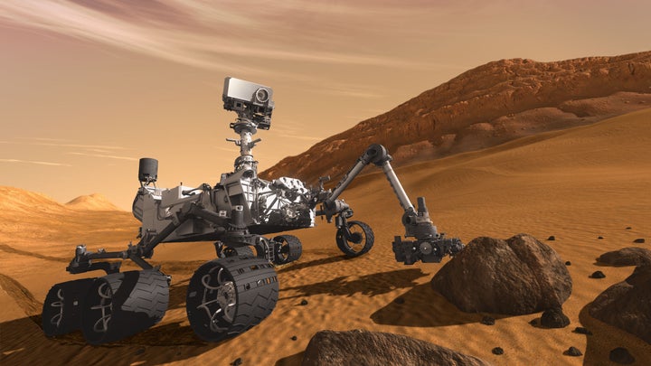 description 1 This artist concept features NASA's Mars Science Laboratory Curiosity rover, a mobile robot for investigating Mars' past or ... 