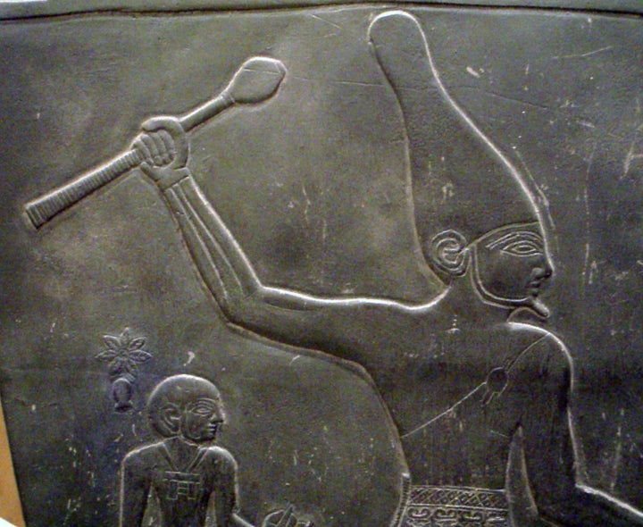 Description Close-up of the pharaoh Narmer, from a full-sized facsimile of the original Narmer Palette in Cairo, this version residing in ...