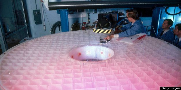 Hubble Space Telescope mirror under construction at Perkin-Elmer. The construction of the main mirror was begun in 1979 and completed in 1981. However, the polishing ran over budget and behind schedule, producing significant friction with NASA. Due to a mi