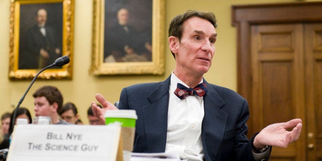 UNITED STATES - MARCH 05: Bill Nye 'The Science Guy,' talks to another witness before the start of a House Appropriations subcommittee hearing on science education, March 5, 2009. (Photo By Tom Williams/Roll Call/Getty Images)