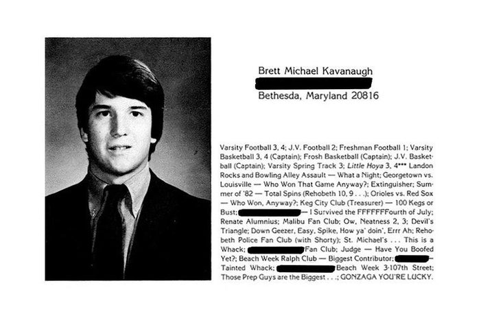 Brett Kavanaugh's yearbook page, in which he calls himself the "treasurer" of the "Keg City Club."