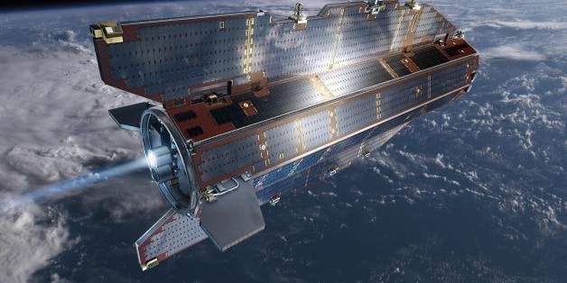Undated artists impression of the Gravity field and steady-state Ocean Circulation Explorer (GOCE) satellite which is planned to lift off from Plesetsk on March 16, 2009. GOCE is dedicated to measuring Earth's gravity field and modelling the geoid with unprecedented accuracy and spatial resolution. Data from this advanced gravity mission will improve our knowledge of ocean circulation, which plays a crucial role in energy exchanges around the globe, sea-level change and Earth-interior processes. AFP PHOTO/ESA/AOES MEDIALAB (Photo credit should read -/AFP/Getty Images)