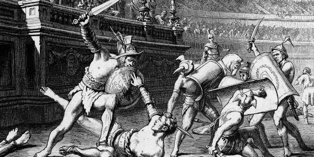 Etching showing Roman gladiators vanquishing their opponents. (Photo by Time Life Pictures/Mansell/Time Life Pictures/Getty Images)