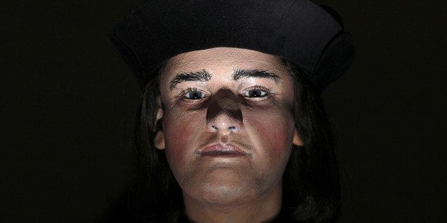A plastic facial model made from the recently discovered skull of England's King Richard III, is pictured during a press conference in London, on February 5, 2013. The face of England's King Richard III was revealed for the first time in more than 500 years on Tuesday following a reconstruction of his skeleton found underneath a carpark. AFP PHOTO / JUSTIN TALLIS (Photo credit should read JUSTIN TALLIS/AFP/Getty Images)