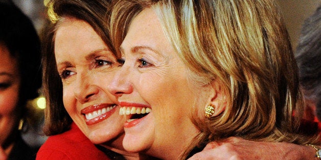 Speaker of the House Nancy Pelosi (D-Calif.) and Secretary of State Hillary Rodham Clinton celebrate women's achievements at a March luncheon at the Capitol.