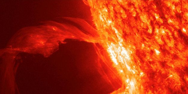 This image provided Wednesday, April 21, 2010 by NASA shows an eruptive prominence blasting away from the sun March 30, 2010 observed by the Solar Dynamics Observatory satellite. NASA on Wednesday unveiled the first images from the new satellite designed to predict disruptive solar storms, and scientists say they're already learning new things. (AP Photo/NASA)
