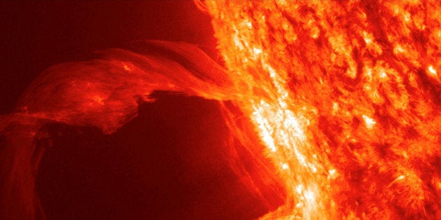 This image provided Wednesday, April 21, 2010 by NASA shows an eruptive prominence blasting away from the sun March 30, 2010 observed by the Solar Dynamics Observatory satellite. NASA on Wednesday unveiled the first images from the new satellite designed to predict disruptive solar storms, and scientists say they're already learning new things. (AP Photo/NASA)