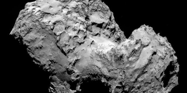 IN SPACE - AUGUST 3: In this handout from the European Space Agency (ESA), the comet Comet 67P/Churyumov-Gerasimenko is seen in a photo taken by the Rosetta spacecraft with the OSIRIS narrow-angle camera August 3, 2014 in space. ESA's Rosetta spacecraft became the first to rendezvous with a comet and will follow it on the journey around the sun. (Photo by ESA/Rosetta/MPS for OSIRIS Team MPS/UPD/LAM/IAA/SSO/INTA/UPM/DASP/IDA via Getty Images)