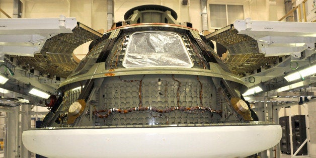 A full size gound test article of NASA's new Orion spacecraft is seen on July 2, 2012 inside the Operations and Checkout building at Kennedy Space Center, Florida. NASA plans to use the Orion to eventually carry people beyond Earth's orbit and maybe to Mars. AFP PHOTO/Bruce Weaver (Photo credit should read BRUCE WEAVER/AFP/GettyImages)