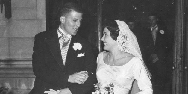 DEC 26 1959, DEC 28 1959; Newlywed Mr.and Mrs. George Beardsley leave St. Martin's Chapel Saturday following their late afternoon nuptials. The bride is the former Pamela Davis, daughter of Mr. and Mrs. Richard M. Davis.; (Photo By Bob Beegle/The Denver Post via Getty Images)