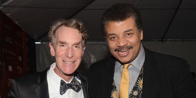 LOS ANGELES, CA - MARCH 04: Bill Nye and Neil deGrasse Tyson attend the premiere of Fox's 'Cosmos: A SpaceTime Odyssey' at The Greek Theatre on March 4, 2014 in Los Angeles, California. (Photo by Jason Kempin/Getty Images)
