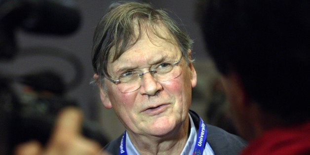 English biochemist, the Nobel-prize winner Sir Richard Timothy 'Tim' Hunt meets with the press at the Jozsef Attila Study and Information Centre of Szeged Sciences University in Szegede on March 22, 2012, during an international conference series held on the occasion of the 75th anniversary of Hungarian Albert Szent-Gyorgyiâs Nobel Prize Award. The event be attended by nine Nobel Laureates and nearly 1000 scientific researchers from all over the world. Albert Szent-Gyorgyi received the nobel prize in Phisiology or Medecine in 1937 for discovering, among other things, vitamin C and the compontents and reactions of the citric acid cycle. AFP PHOTO / CSABA SEGESVARI (Photo credit should read CSABA SEGESVARI/AFP/Getty Images)