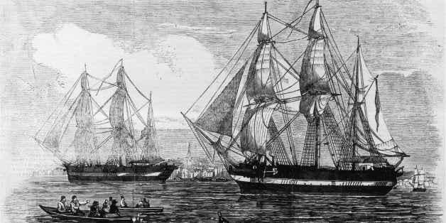 1845: The ships HMS Erebus and HMS Terror used in Sir John Franklin's ill-fated attempt to discover the Northwest passage. Original Publication: Illustrated London News pub 24th May 1845 (Photo by Illustrated London News/Getty Images)