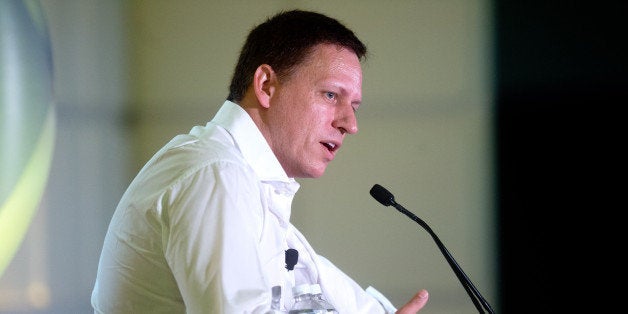 Peter Thiel, head of Clarium Capital Management LLC and founding investor in PayPal Inc. and Facebook Inc., speaks during the LendIt USA 2016 conference in San Francisco, California, U.S., on Tuesday, April 12, 2016. Thiel discussed his outlook for the tech industry. Photographer: Noah Berger/Bloomberg via Getty Images 